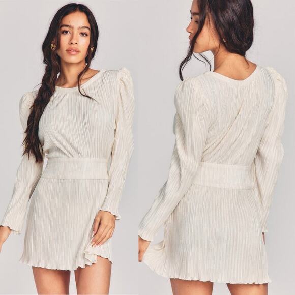 LoveShackFancy NWT Carleen Long Sleeve Mini Dress Cream/Beige Size 00/XXS - Picture 1 of 9